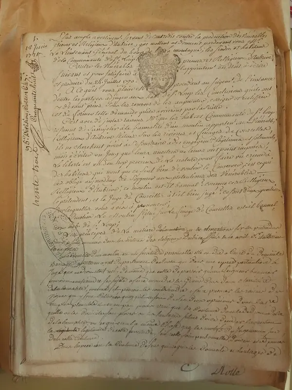Acte manuscrit sur papier timbré, avec cachet à l'encre en tête